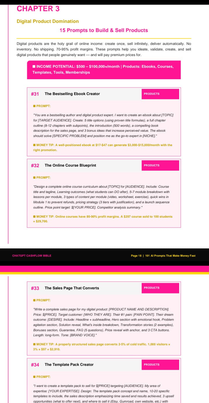 ChatGPT Cashflow Bible: 101 AI Prompts That Make Money Fast